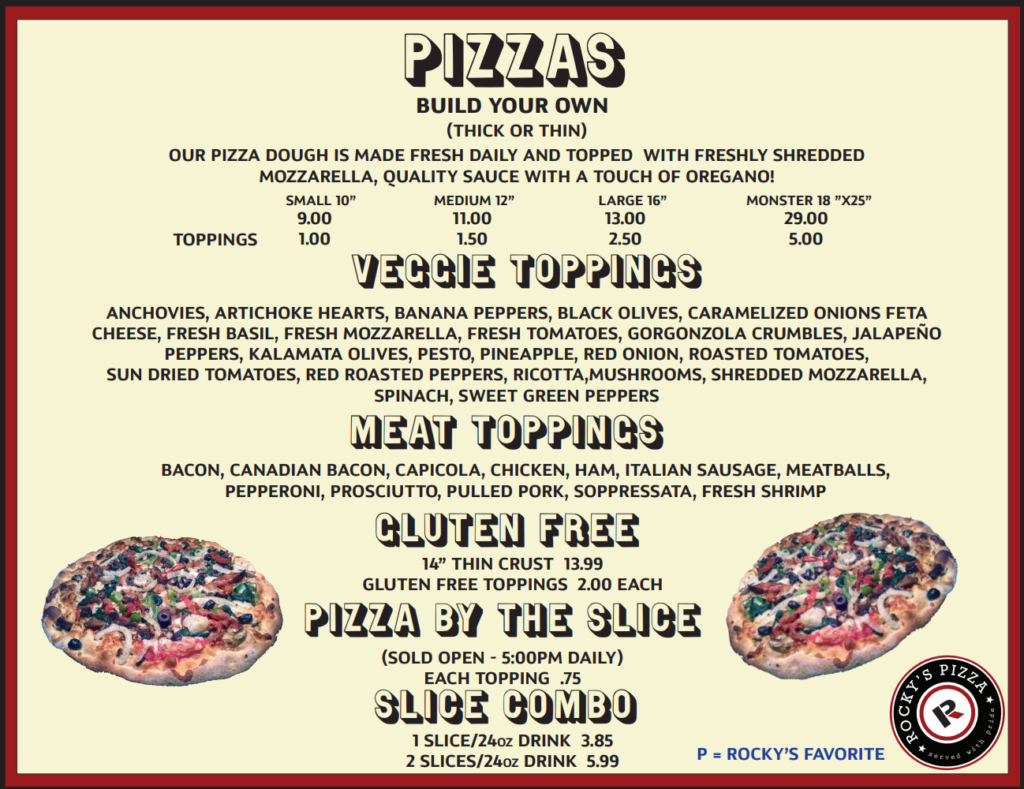 Our Menu - We Deliver | Rocky's Pizza