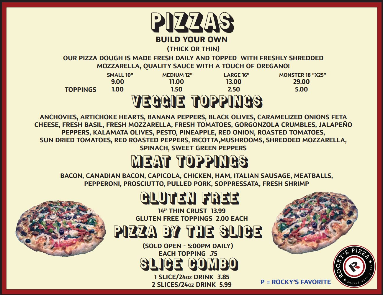 Our Menu We Deliver Rocky's Pizza